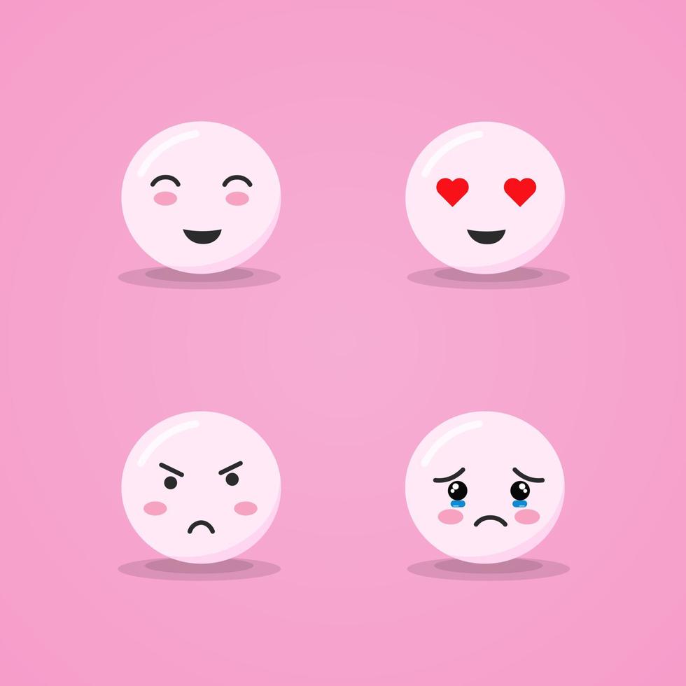 Cute emotion set. Emotion of cute pink faces in love, crying, angry, and happy facial expressions vector