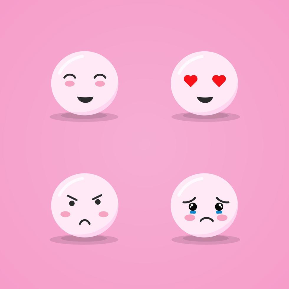 lindo conjunto de emociones. emoción de lindas caras rosadas enamoradas, llorando, enojadas y expresiones faciales felices vector