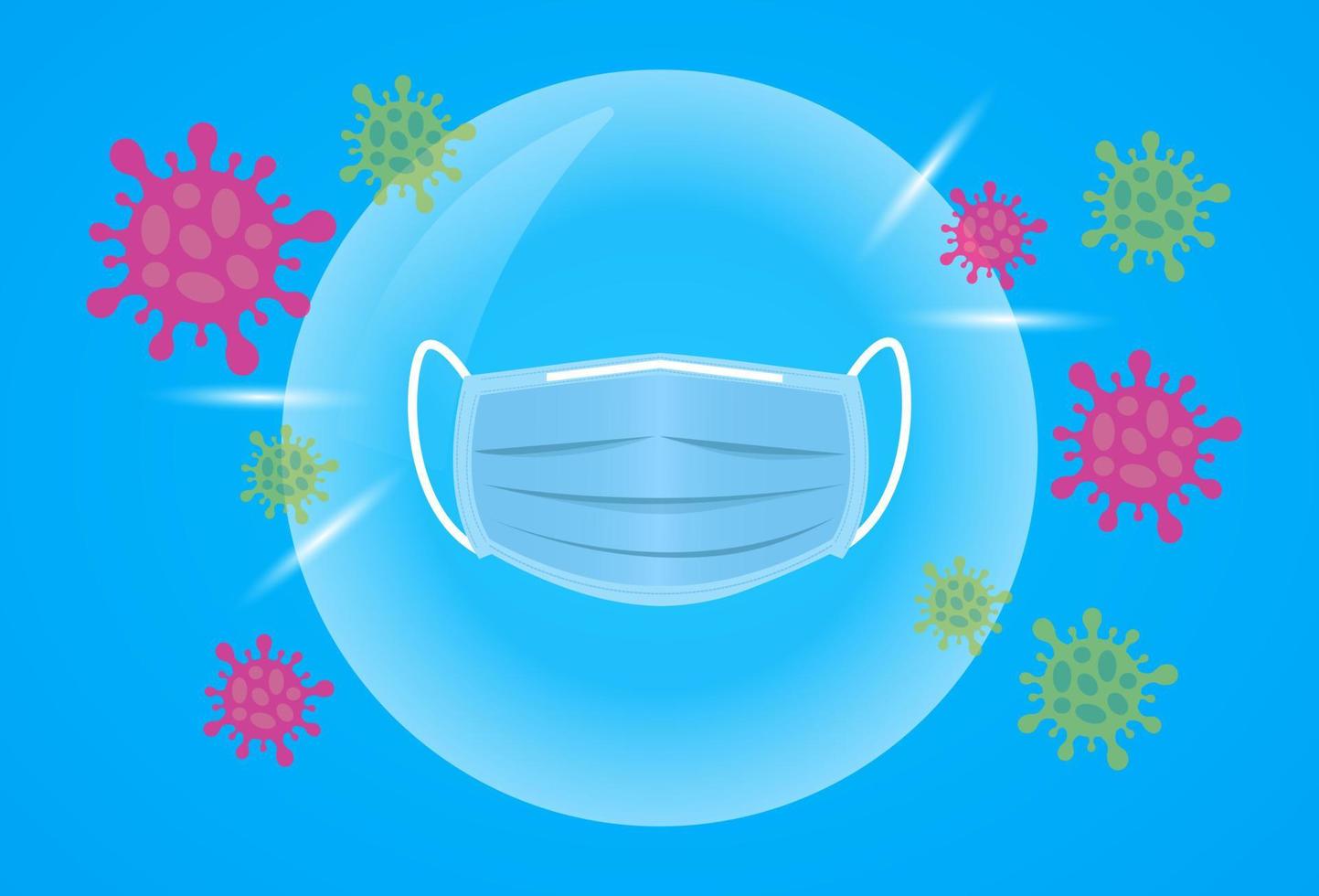 Blue antiviral medical face mask protection against coronavirus. Realistic Protective Medical face mask. Virus protection. Medical mask or Protective mask isolated on blue background. vector