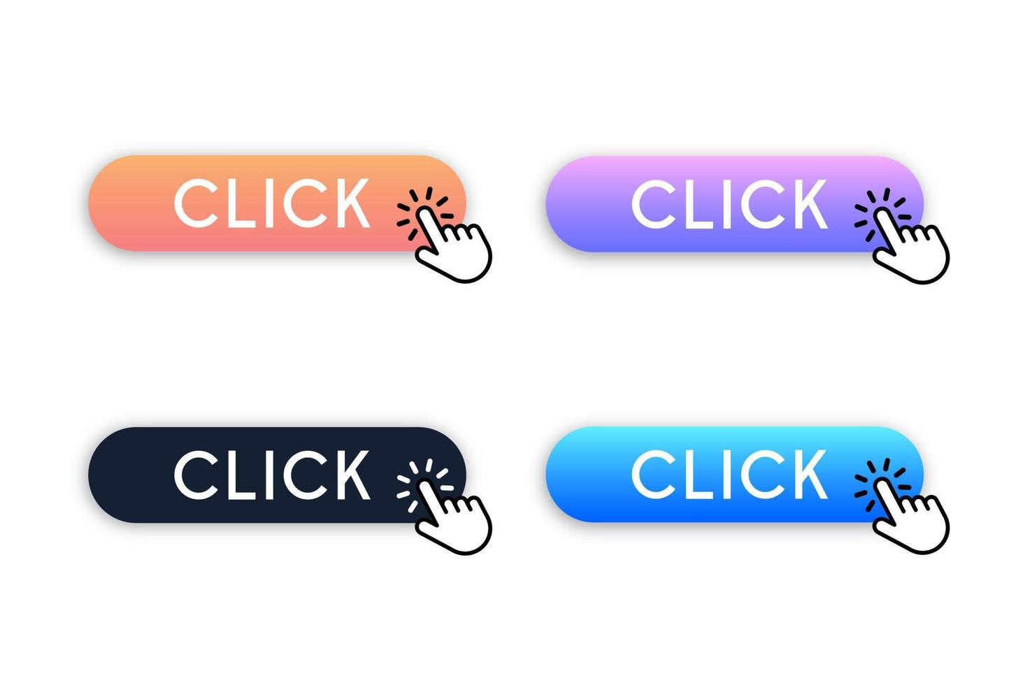 haga clic en el conjunto de botones para el diseño de sitios web. haga clic en el botón de degradado para decorar el programa y darle un aspecto moderno. haga clic en el vector del cursor de mano.