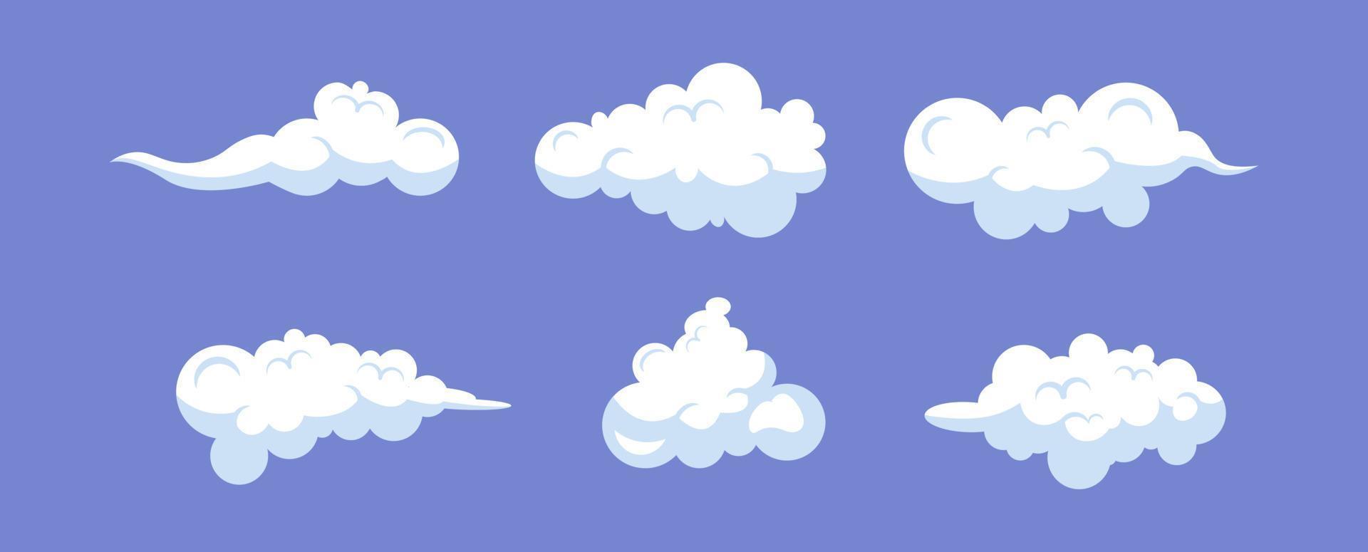 conjunto de ilustraciones de nubes de dibujos animados. colección de nubes planas. vector