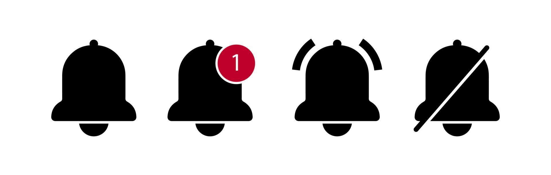 Notification bell icon. Bell icons with the different status. Social