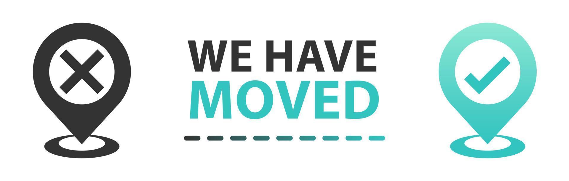 We have moved new office icon location. Address move change location announcement business home map. We have moved vector illustration concept.