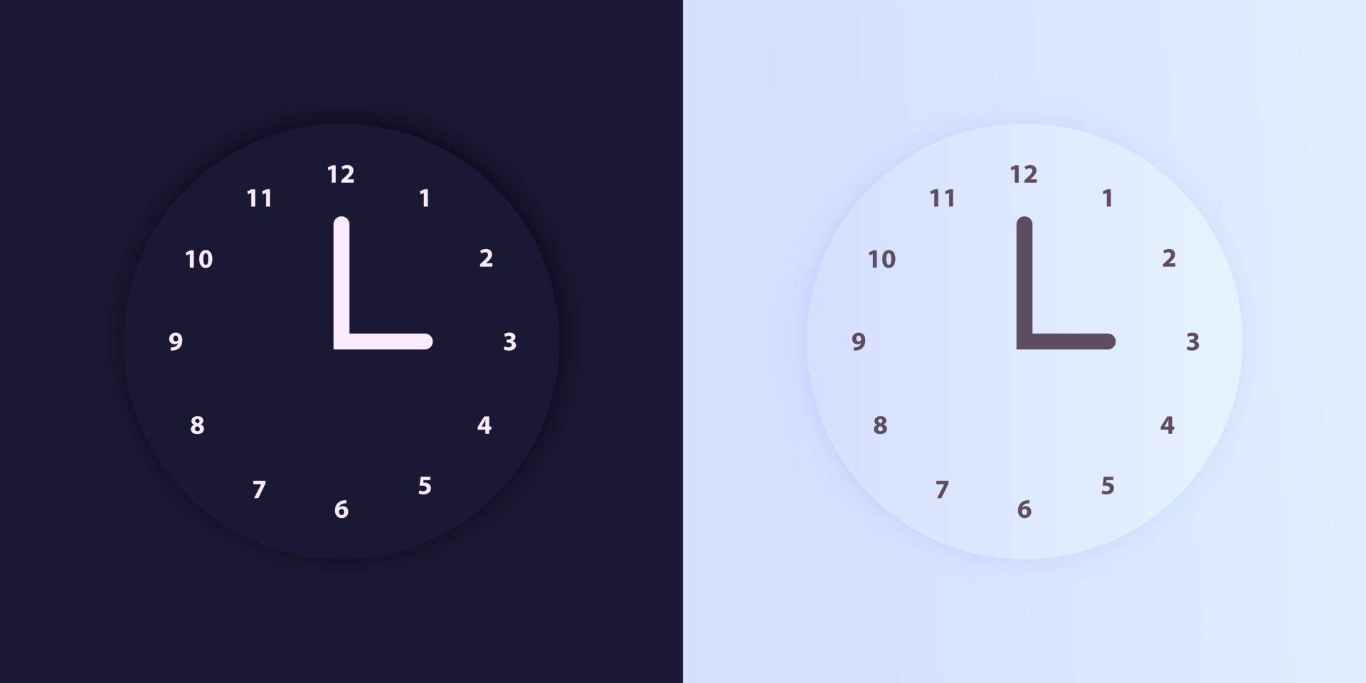 Clock application on light and dark background. Concept of UI design, day and night variant. vector