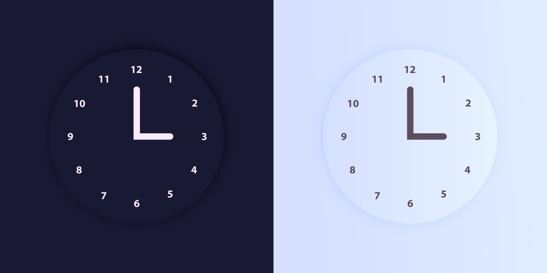 Clock application on light and dark background. Concept of UI design ...