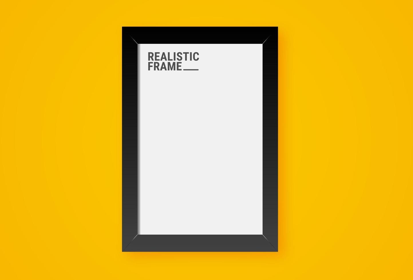 Realistic vertical picture frame isolated on yellow wall background. Blank picture frame template. Empty photo frame mockup. vector