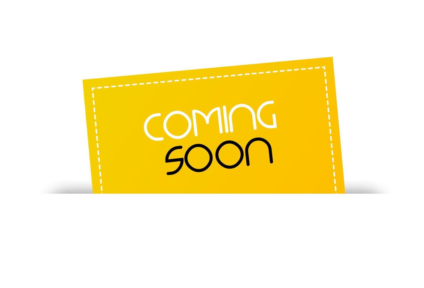 Coming soon banner on white paper concept. Yellow paper came out of the envelope vector