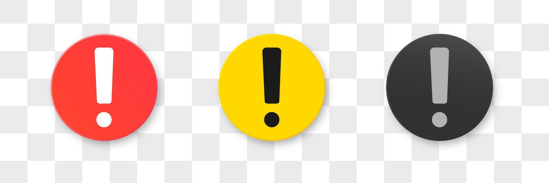 Circle warning symbols with exclamation mark on white background. Attention vector icon.