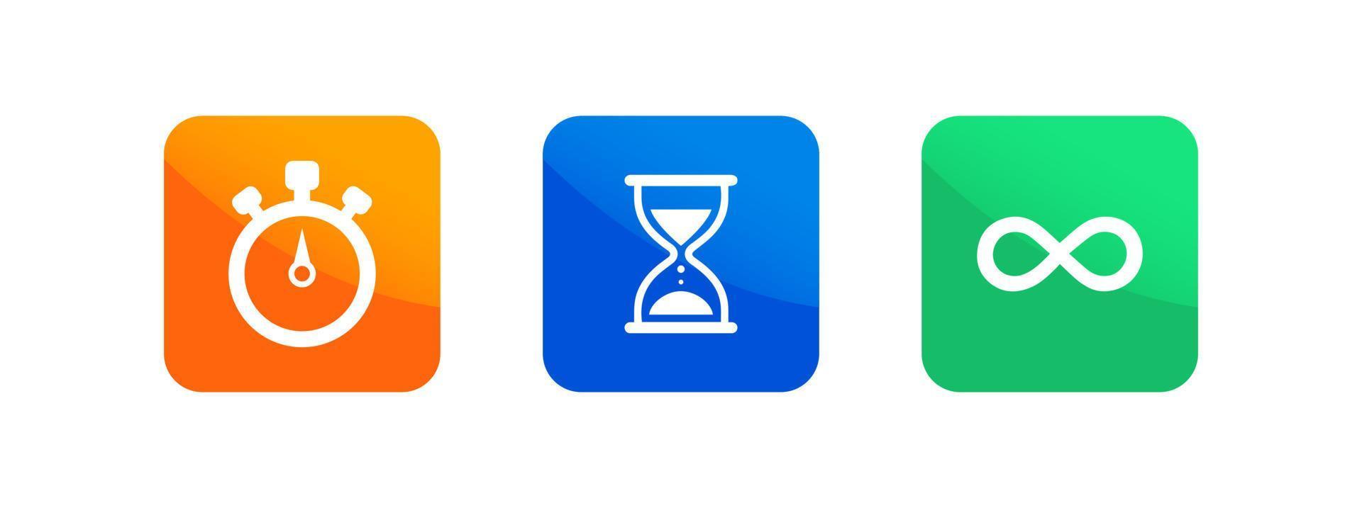 Timers icon set. Countdown timer symbol. Hourglass sign in modern design style. vector