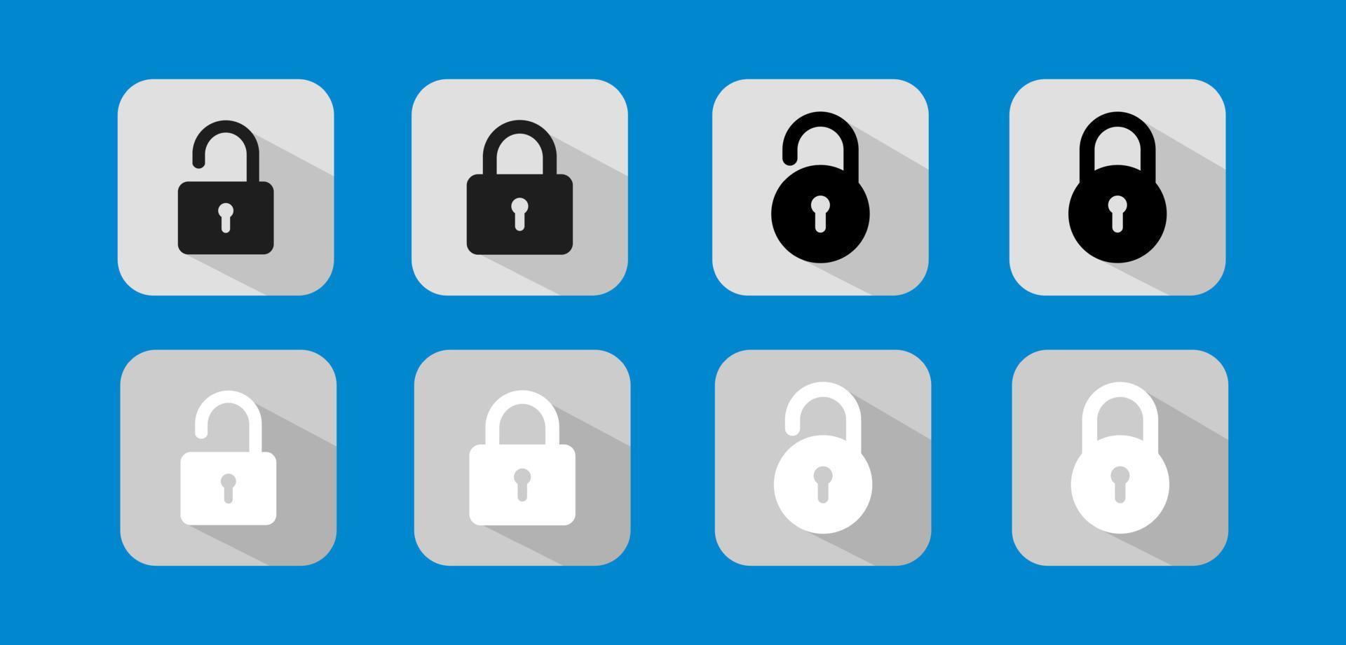 Collection of close and open lock icon. Locks icons set in white and black color. Lock and unlock simbol. Lock web icon set. vector