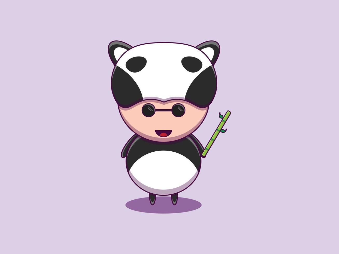 Ilustración de icono de dibujos animados de traje de animal de panda lindo de vector de impresión