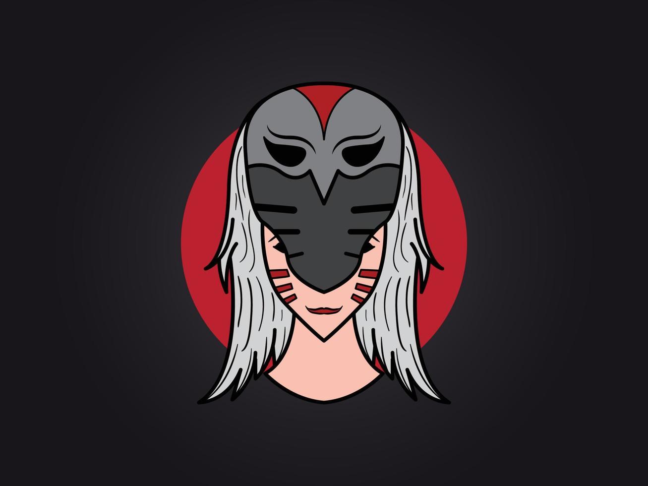 Print Vector girl wearing kitsune mask illustration