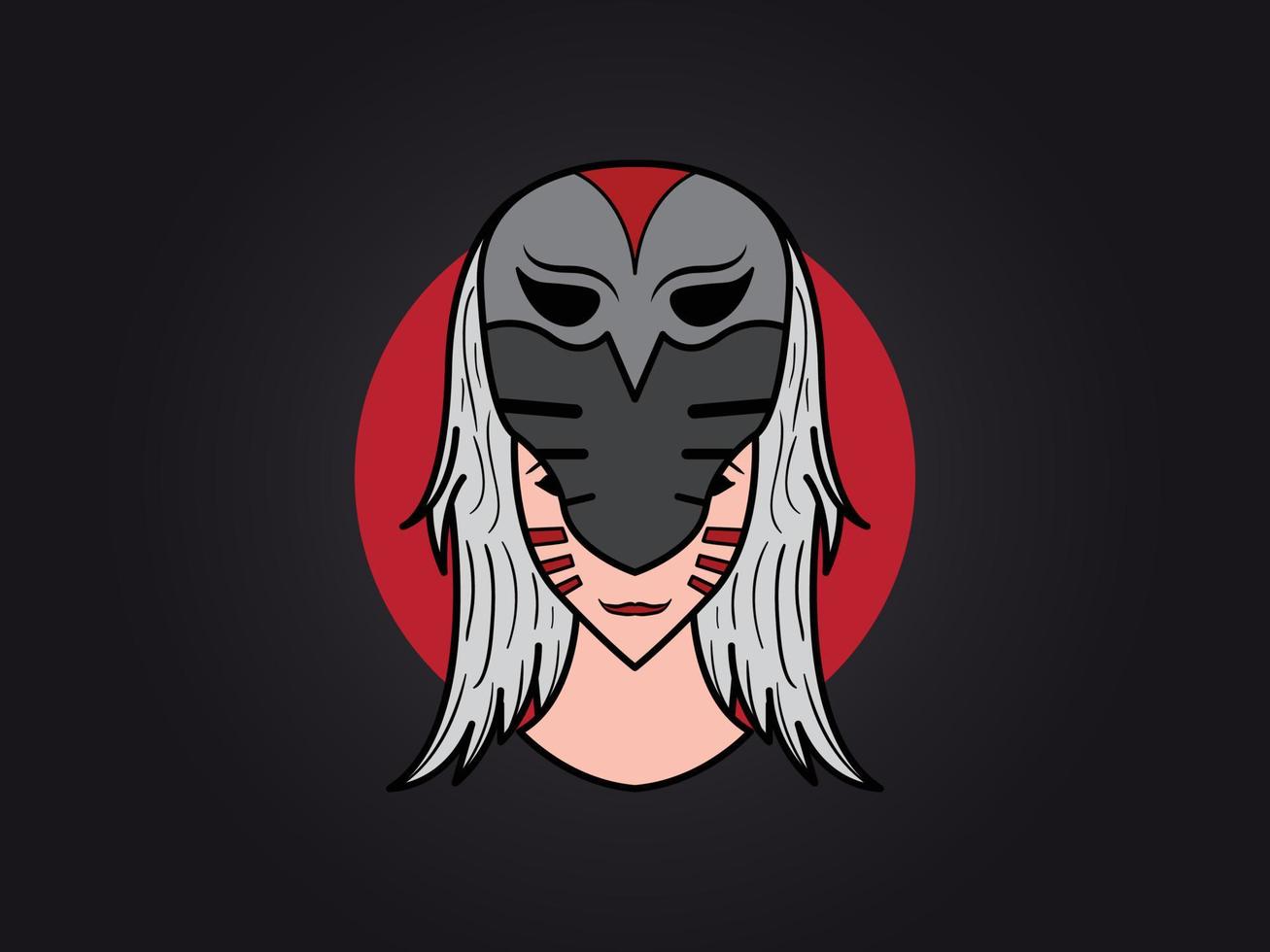 Print Vector girl wearing kitsune mask illustration