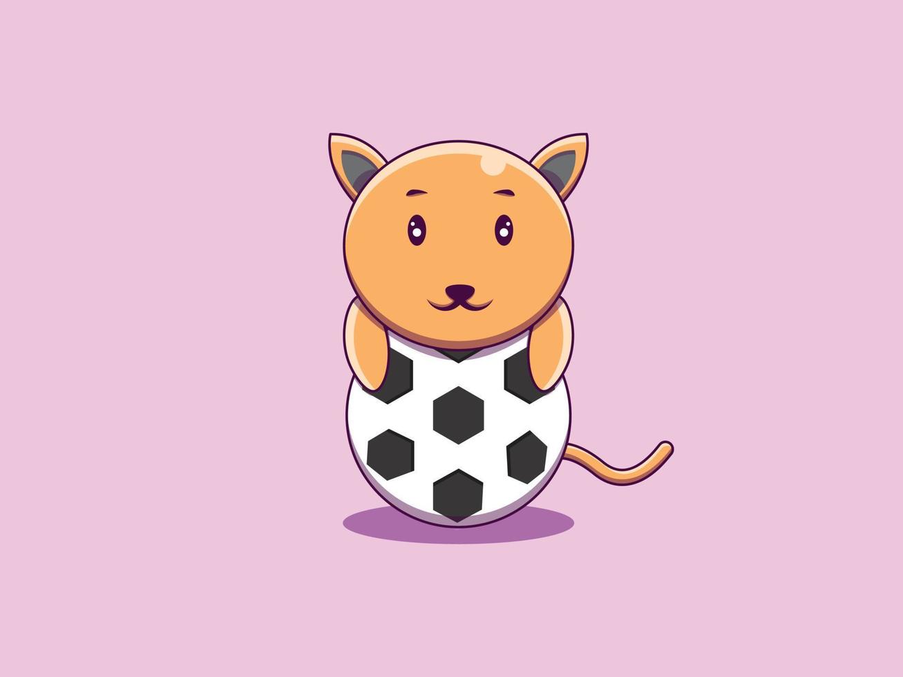 Print Vector cat hugging soccer ball cartoon icon illustration