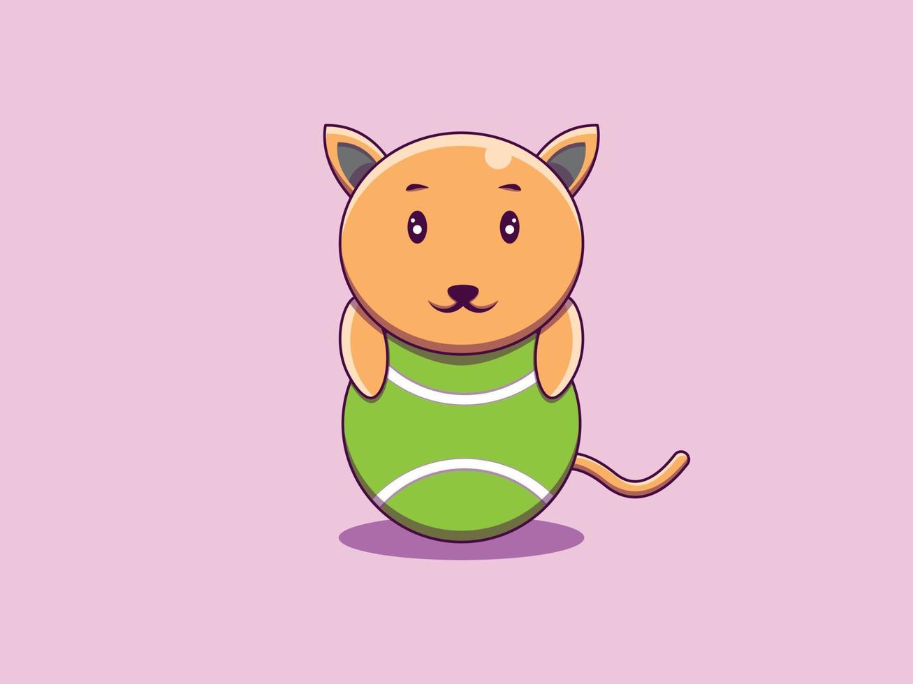 Imprimir vector gato abrazando pelota de tenis icono de dibujos animados ilustración
