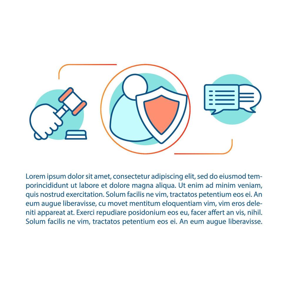 Court judgement concept linear illustration. Human rights law protection. Article, brochure, magazine page. Thin line icons with text. Print design. Vector isolated outline drawing