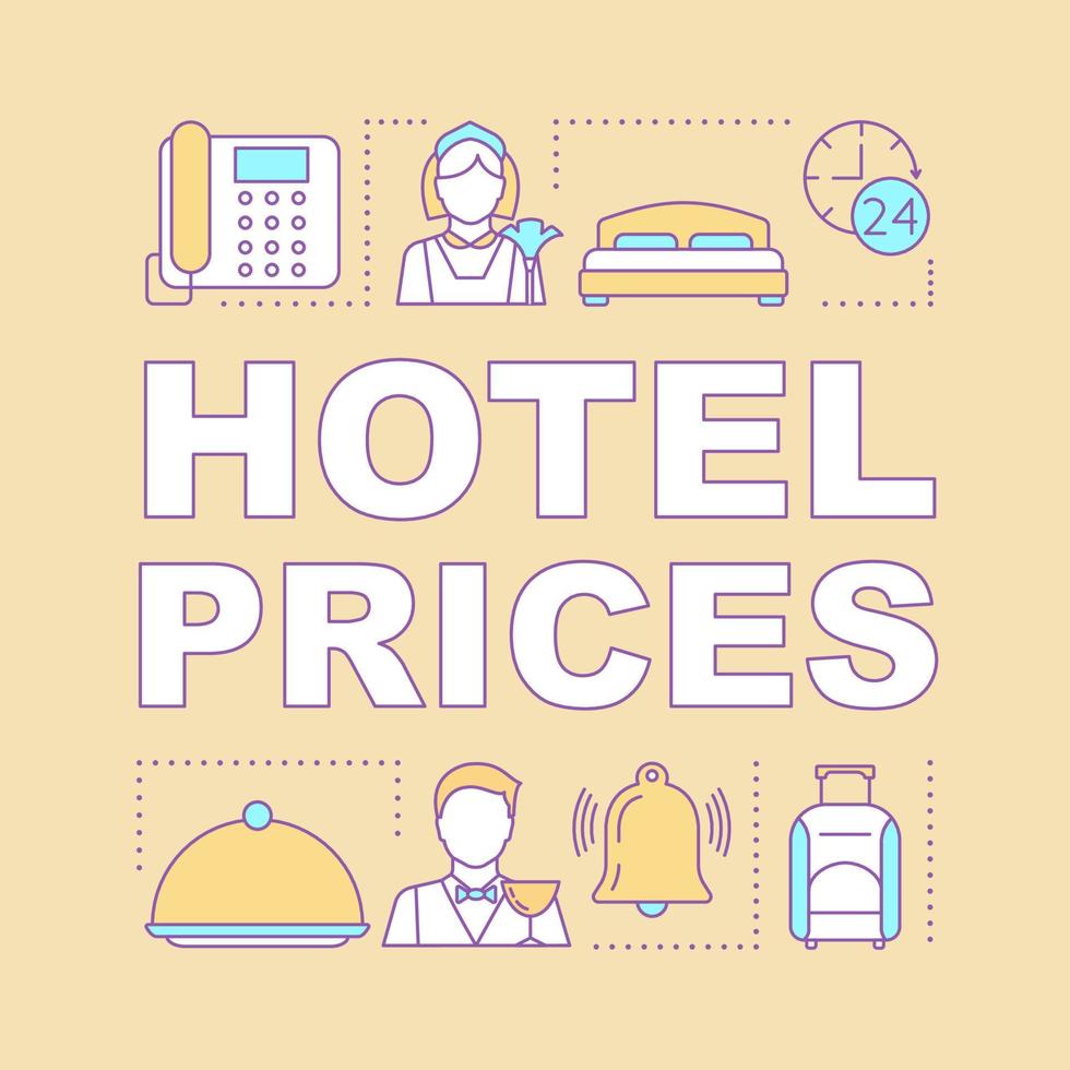 Hotel services word concepts banner. Free breakfast, double room, bar. Presentation, website. Isolated lettering typography idea with linear icons. Vector outline illustration