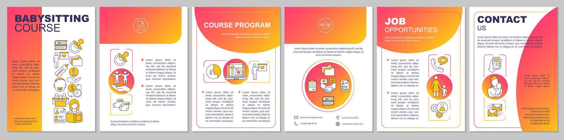 Babysitting course brochure template. Nannies, babysitters classes. Flyer, booklet, leaflet print design. Childcare training. Vector page layouts for magazines, annual reports, advertising posters