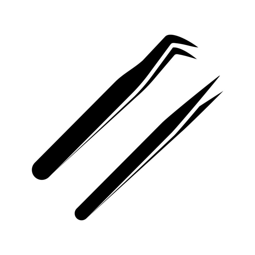 Eyelash extension tweezers glyph icon. Silhouette symbol. Straight and curved pointed tweezers. Hair removal tools. Negative space. Vector isolated illustration