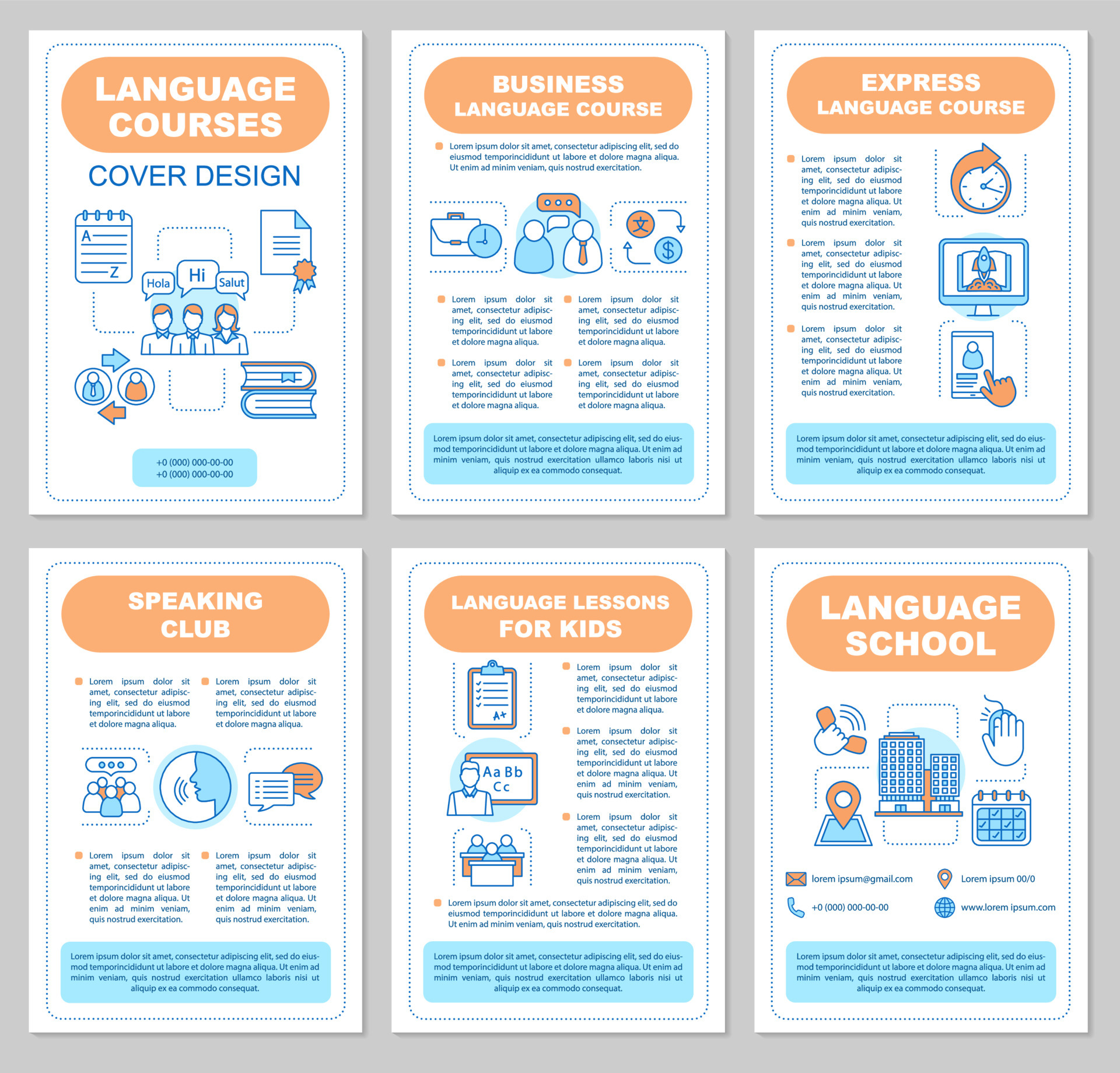Foreign language school brochure template layout. Flyer, booklet, leaflet  print design. Language learning classes, lessons, courses. Speaking club,  grammar. Vector page for magazines, reports, posters 4436784 Vector Art at  Vecteezy