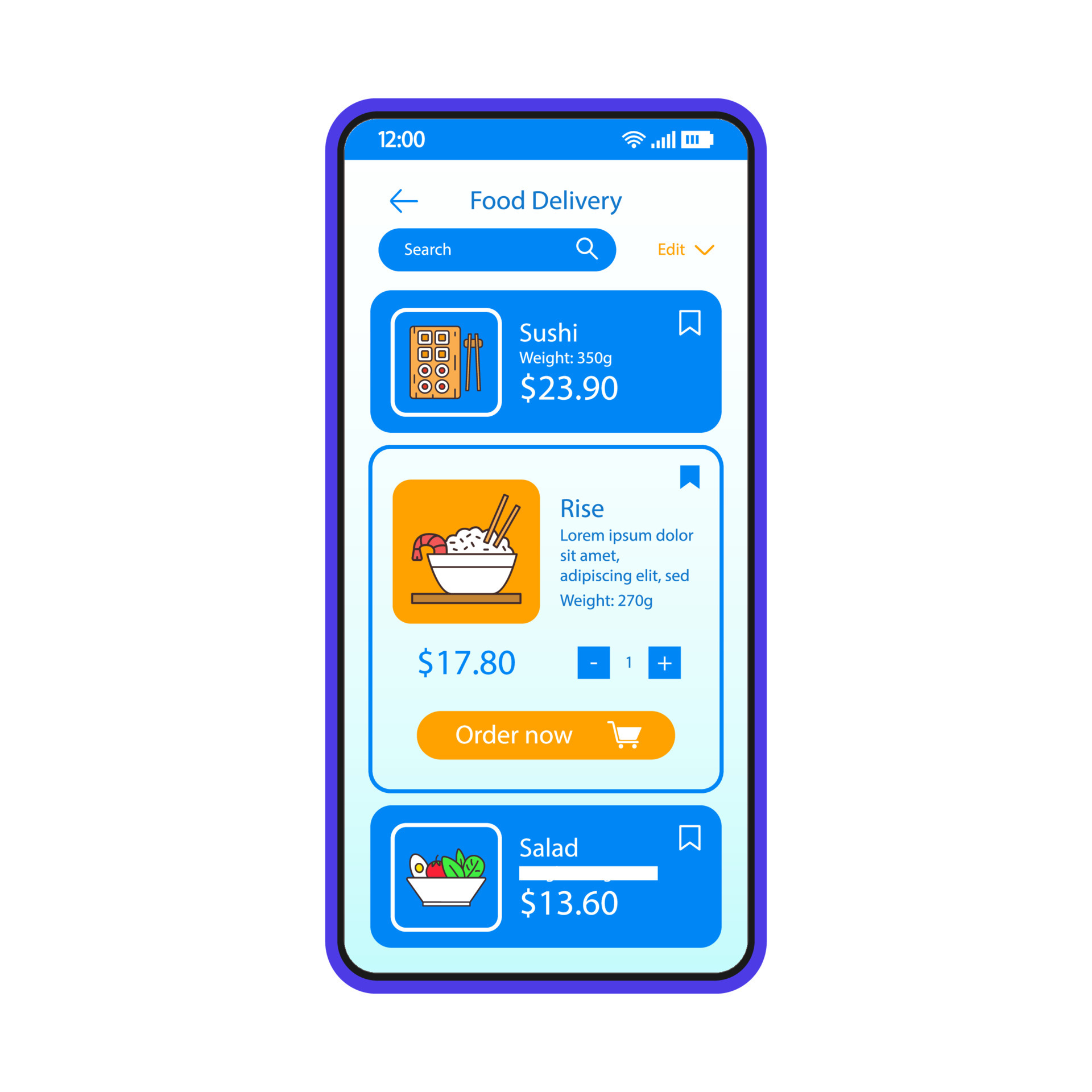 Chinese food delivery smartphone app interface vector template. Mobile