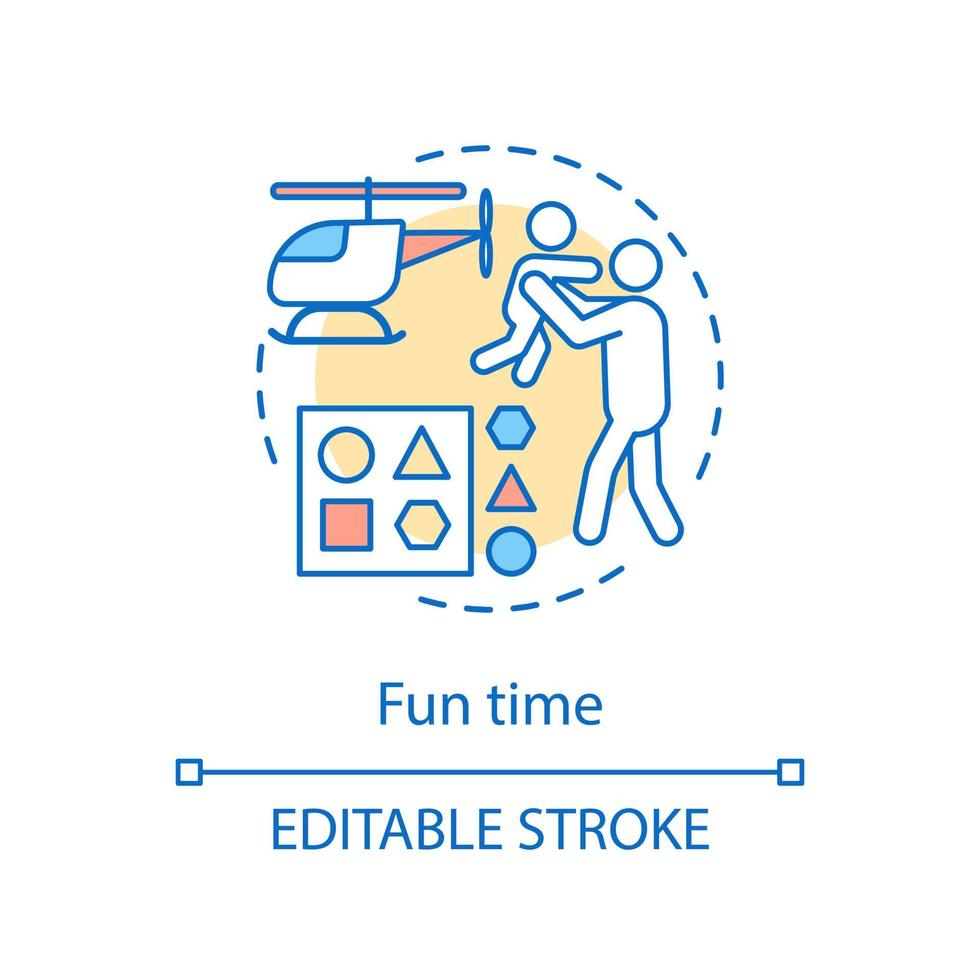 Fun activities for children concept icon. Fatherhood, parenting, quality time with kid idea thin line illustration. Playtime with father, leisure time. Vector isolated outline drawing. Editable stroke