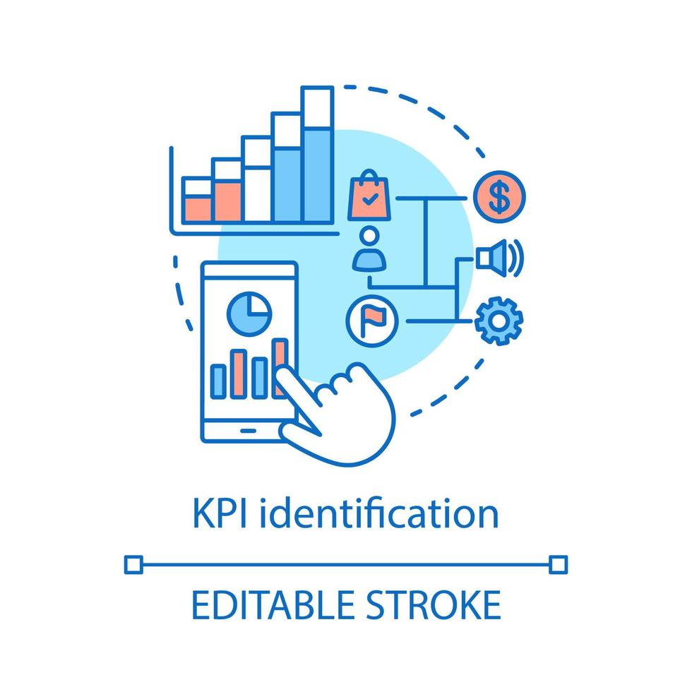 KPI identification concept icon. Productivity, efficiency measurement. Idea thin line illustration. Business metrics, analytics. Marketing strategy. Vector isolated outline drawing. Editable stroke