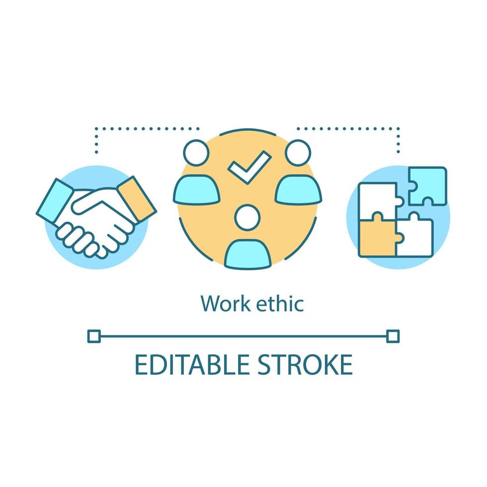 Work ethic concept icon. Corporate social responsibility idea thin line illustration. Trust. Teamwork and partnership. Vector isolated outline drawing. Editable stroke