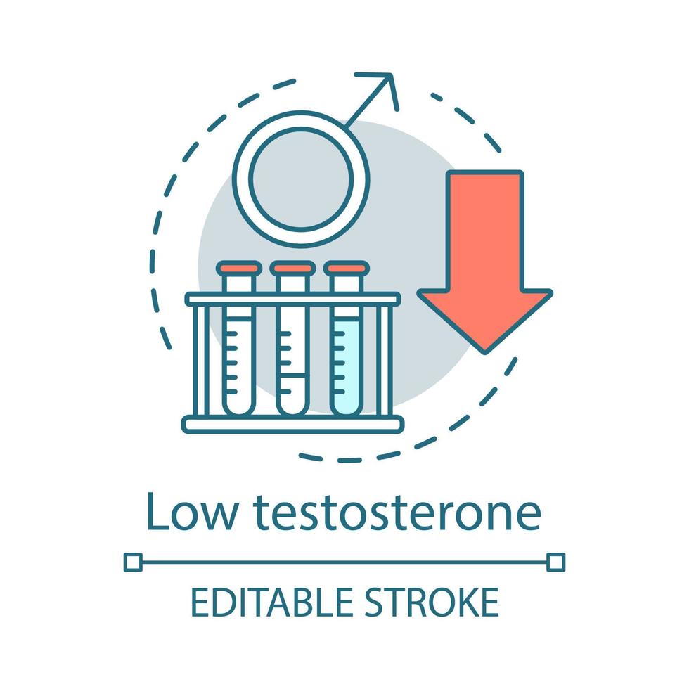 Low testosterone concept icon. Men's health idea thin line illustration. Erectile dysfunction. Vector isolated outline drawing. Editable stroke