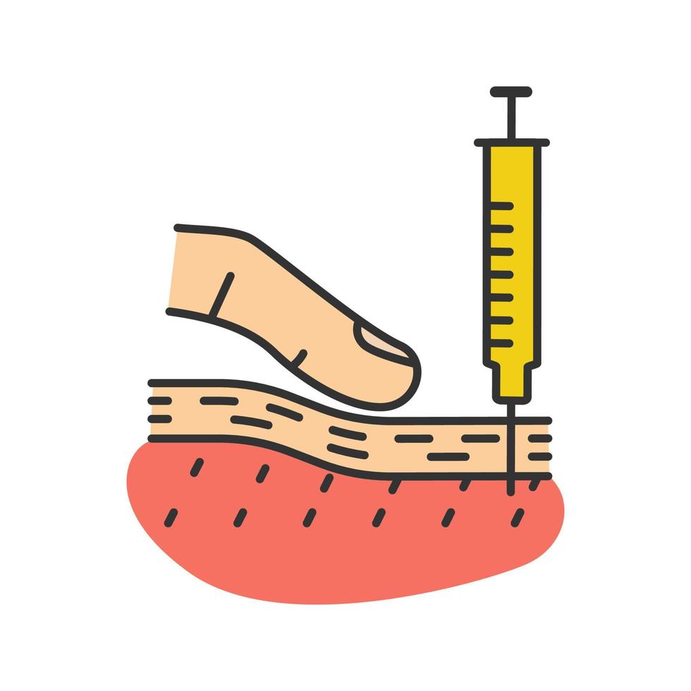 Subcutaneous injection color icon. Vaccination, immunization. Injecting in skin. Rejuvenating, anti wrinkle treatment. Isolated vector illustration