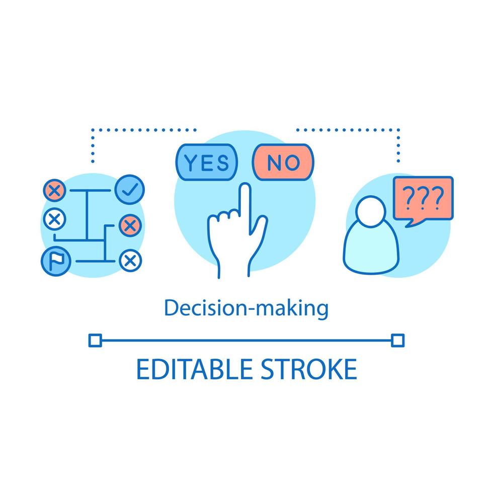 Decision making concept icon. Determination. Strategic thinking idea thin line illustration. Difficult choice. Foresight. Vector isolated outline drawing. Editable stroke
