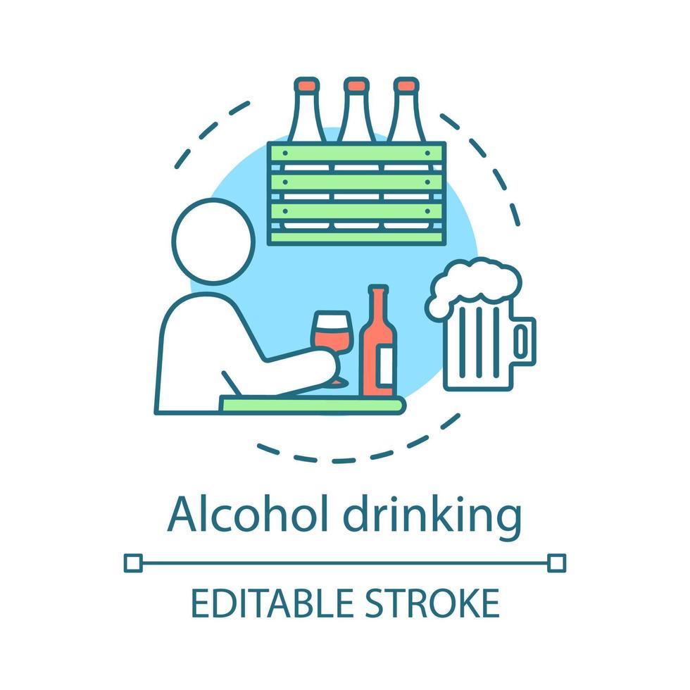 Alcohol drinking concept icon. Alcoholism idea thin line illustration. Alcohol use and abuse. Bad habit and unhealthy lifestyle. Vector isolated outline drawing. Editable stroke