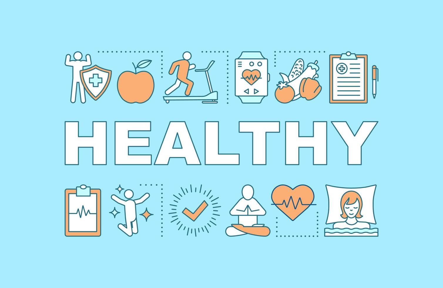 Healthy lifestyle word concepts banner. Sports, healthy nutrition. Presentation, website. Isolated lettering typography idea with linear icons. Vector outline illustration
