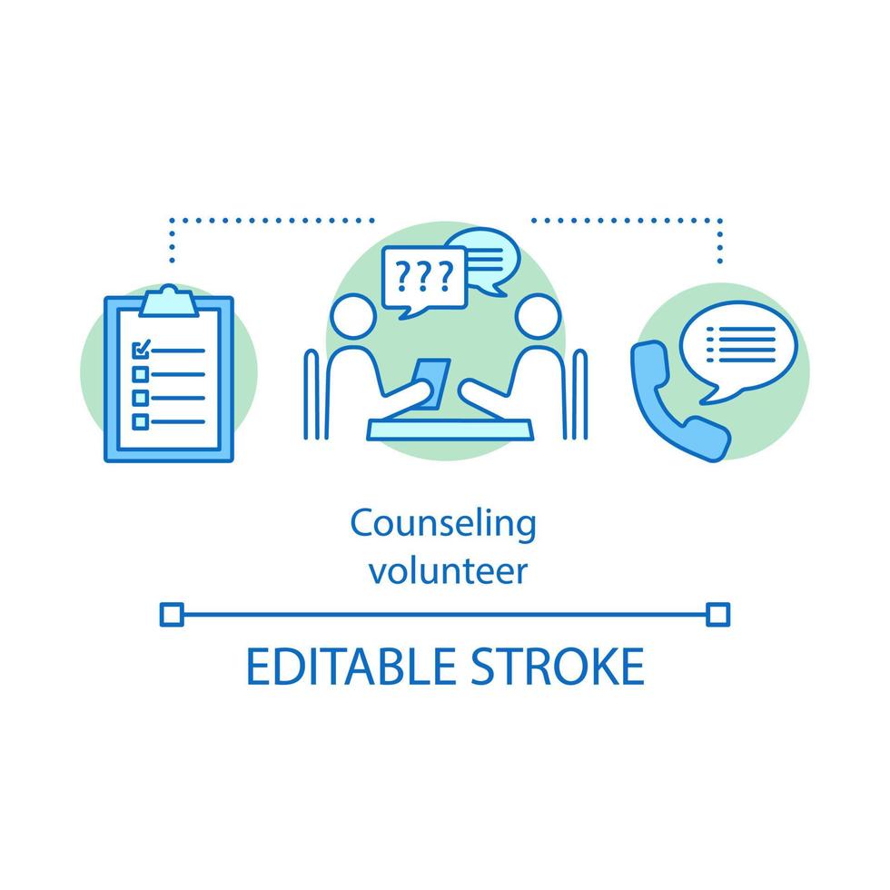 Counseling volunteer concept icon. Job interview idea thin line illustration. Volunteer opportunities. Business communication. Vector isolated outline drawing