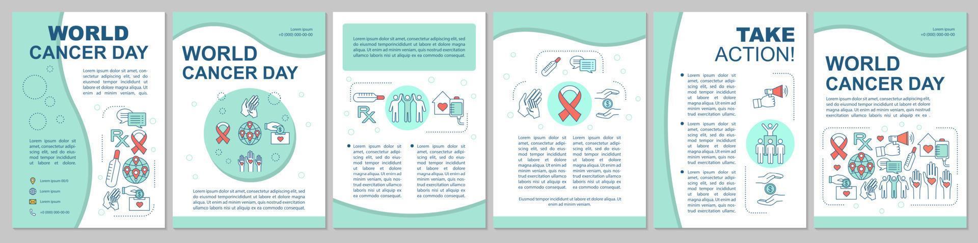 World cancer day brochure template. Oncology. Flyer, booklet, leaflet print design. Cancer awareness and prevention. Oncological diseases. Vector page layouts for magazines, annual reports, posters