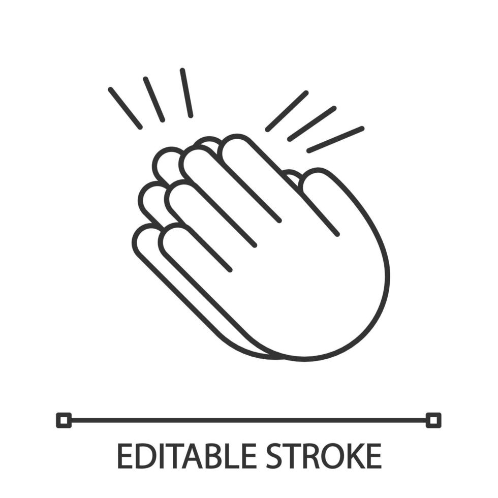 Clapping hands emoji linear icon. Thin line illustration. Applause gesture. Congratulation. Contour symbol. Vector isolated outline drawing. Editable stroke