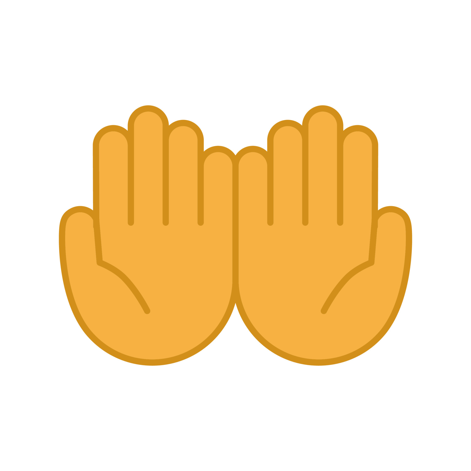 Cupped hands color icon. Palms up together emoji. Begging gesturing