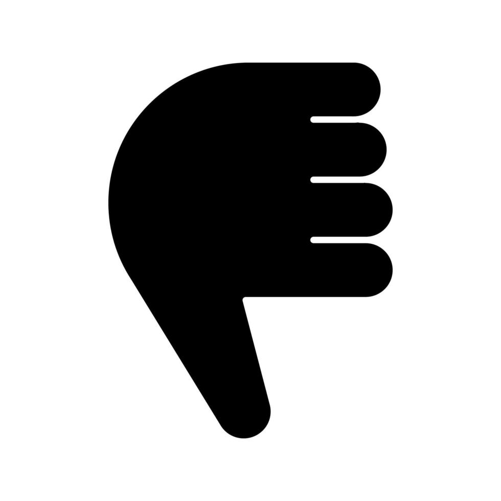 Thumbs down emoji glyph icon. Silhouette symbol. Disapproval, dislike hand gesture. No, bad gesturing. Negative space. Vector isolated illustration