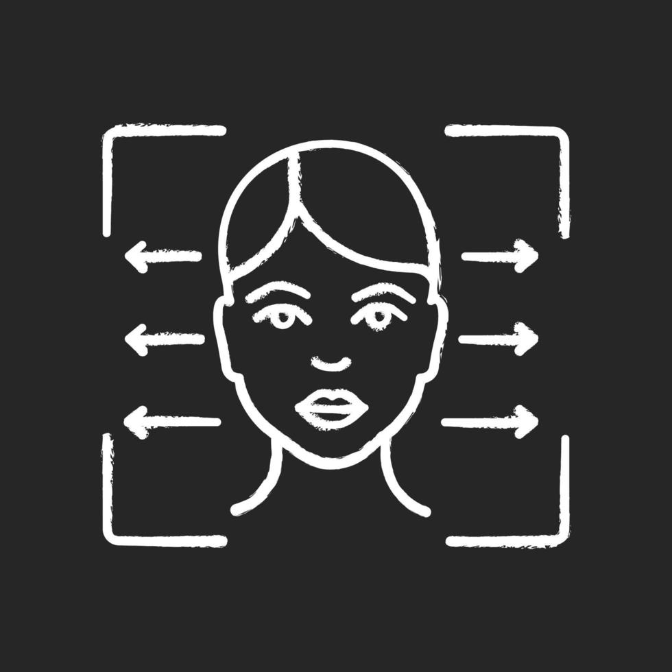 Facial recognition reader chalk icon. Face ID scanning alignment. Human head. Identity verification adjustment. Isolated vector chalkboard illustration