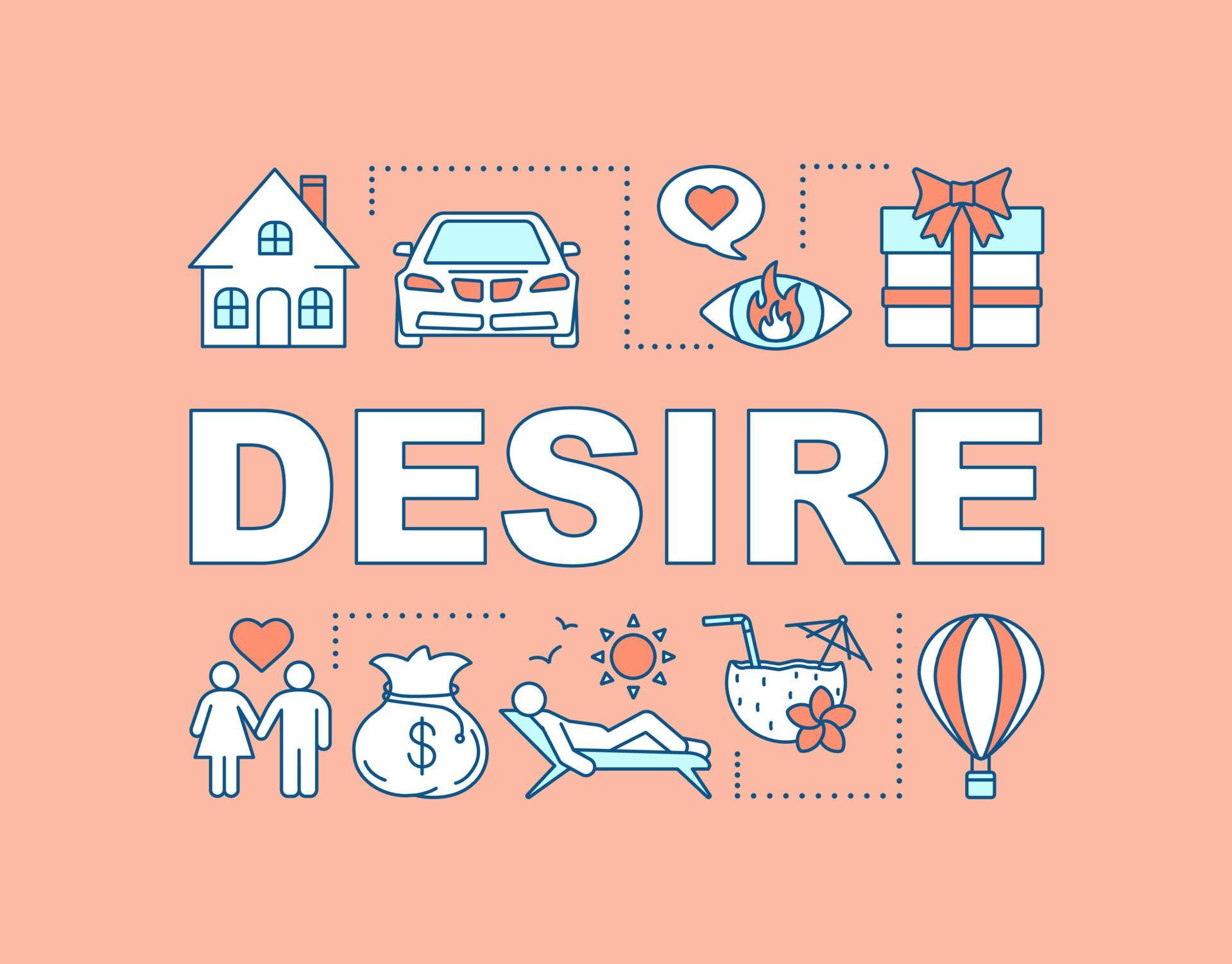 Desire word concepts banner. Love passion. Dreams. Material prosperity