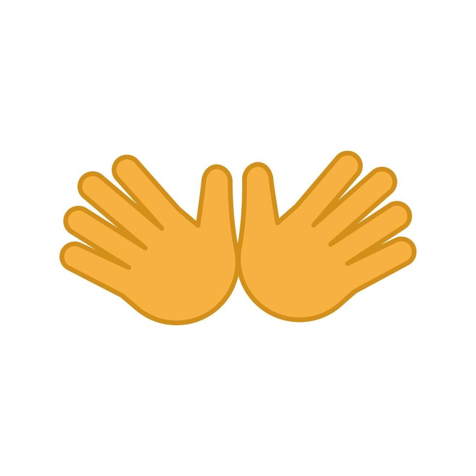 Open hands color icon. Jazz hands emoji. Hug gesture emoticon. Isolated vector illustration