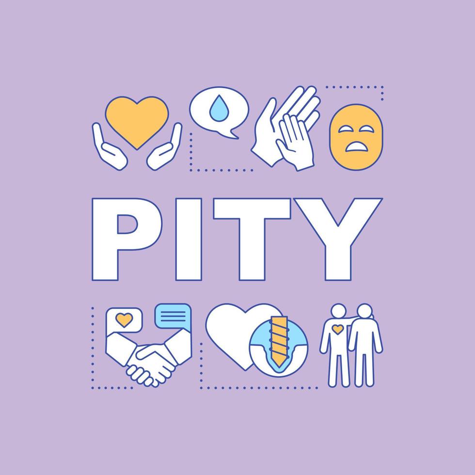 Pity word concepts banner. Sadness, compassion to suffering of others. Donation and charity. Presentation, website. Isolated lettering typography idea, linear icons. Vector outline illustration