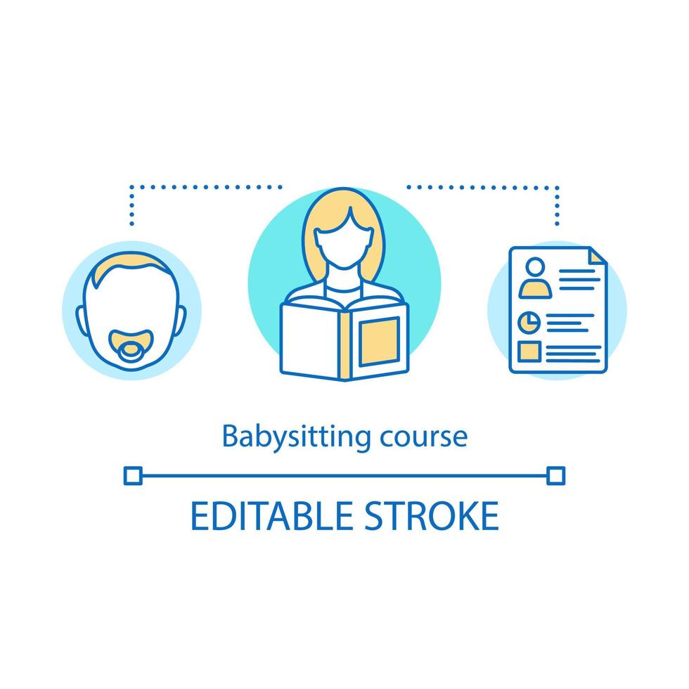 Babysitting course concept icon. Babysitter advanced training. Childcare classes idea thin line illustration. Nanny education. Vector isolated outline drawing. Editable stroke
