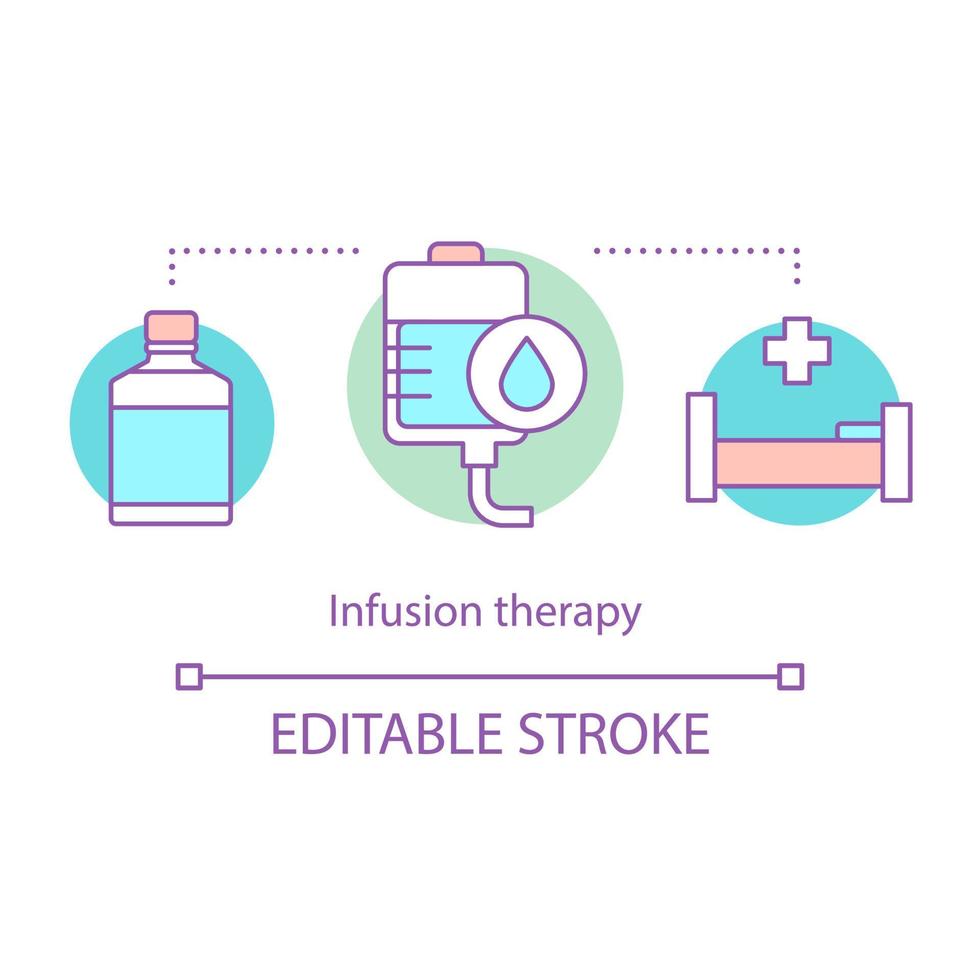 Infusion therapy concept icon. Nursing service idea thin line illustration. Flu vaccination, injection. Inpatient treatment in clinic. Iv therapy. Vector isolated outline drawing. Editable stroke