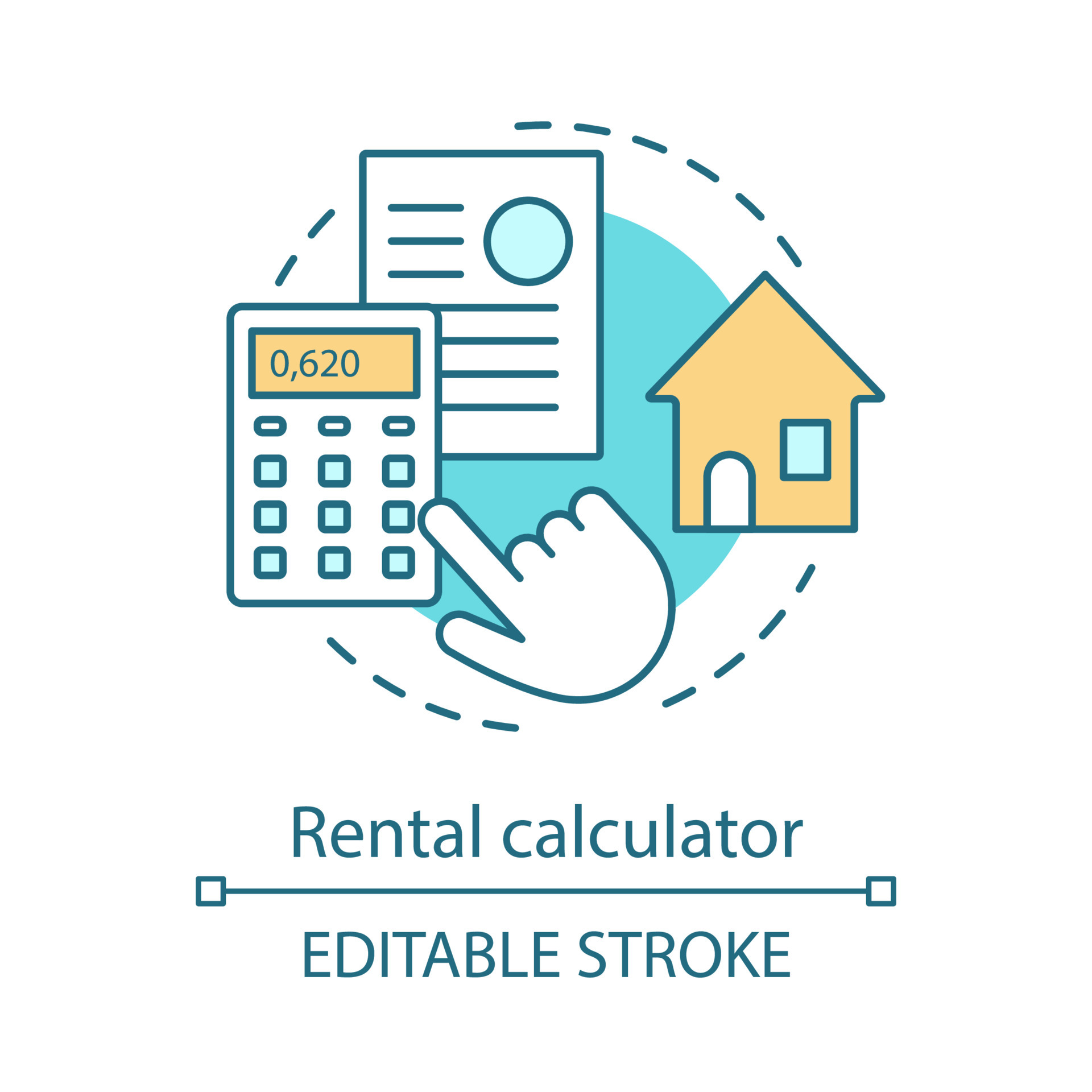 Rental property calculator concept icon bills taxes calculations
