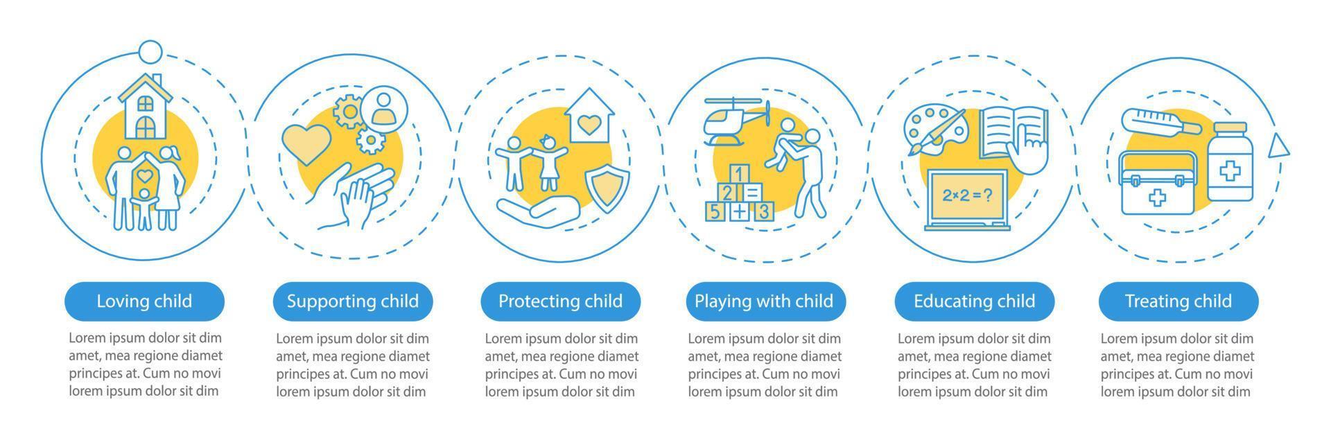 Child custody vector infographic template. Love, support, protect, educate. Business presentation design elements. Data visualization with steps and options. Process timeline chart. Workflow layout