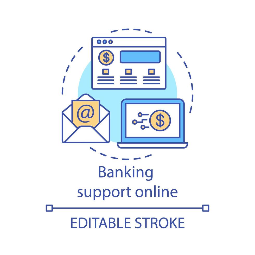 Banking support online concept icon. Online bank account management. Remote banking service. Bank client system idea thin line illustration. Vector isolated outline drawing. Editable stroke