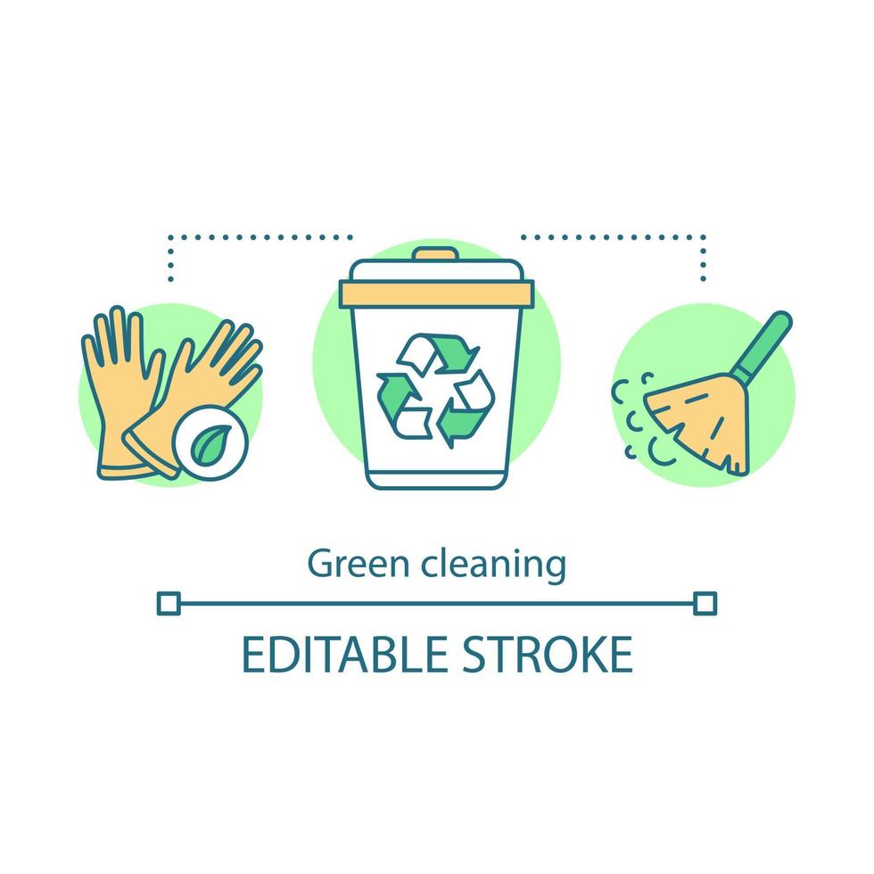 Green cleaning concept icon. Cleaning services idea thin line illustration. Cleanup method. Recycling waste. Environmentally friendly ingredient. Vector isolated outline drawing. Editable stroke