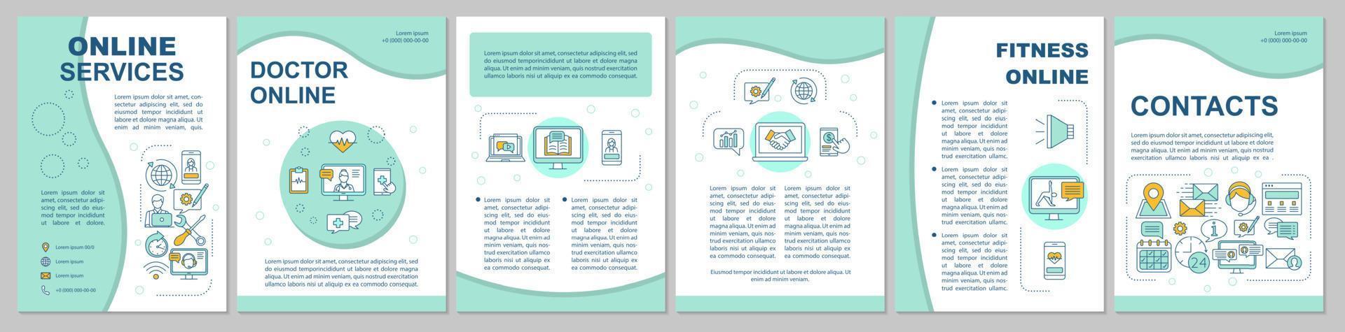 Online services brochure template layout. Health assistance. Flyer, booklet, leaflet print design with linear illustrations. Vector page layouts for magazines, annual reports, advertising posters