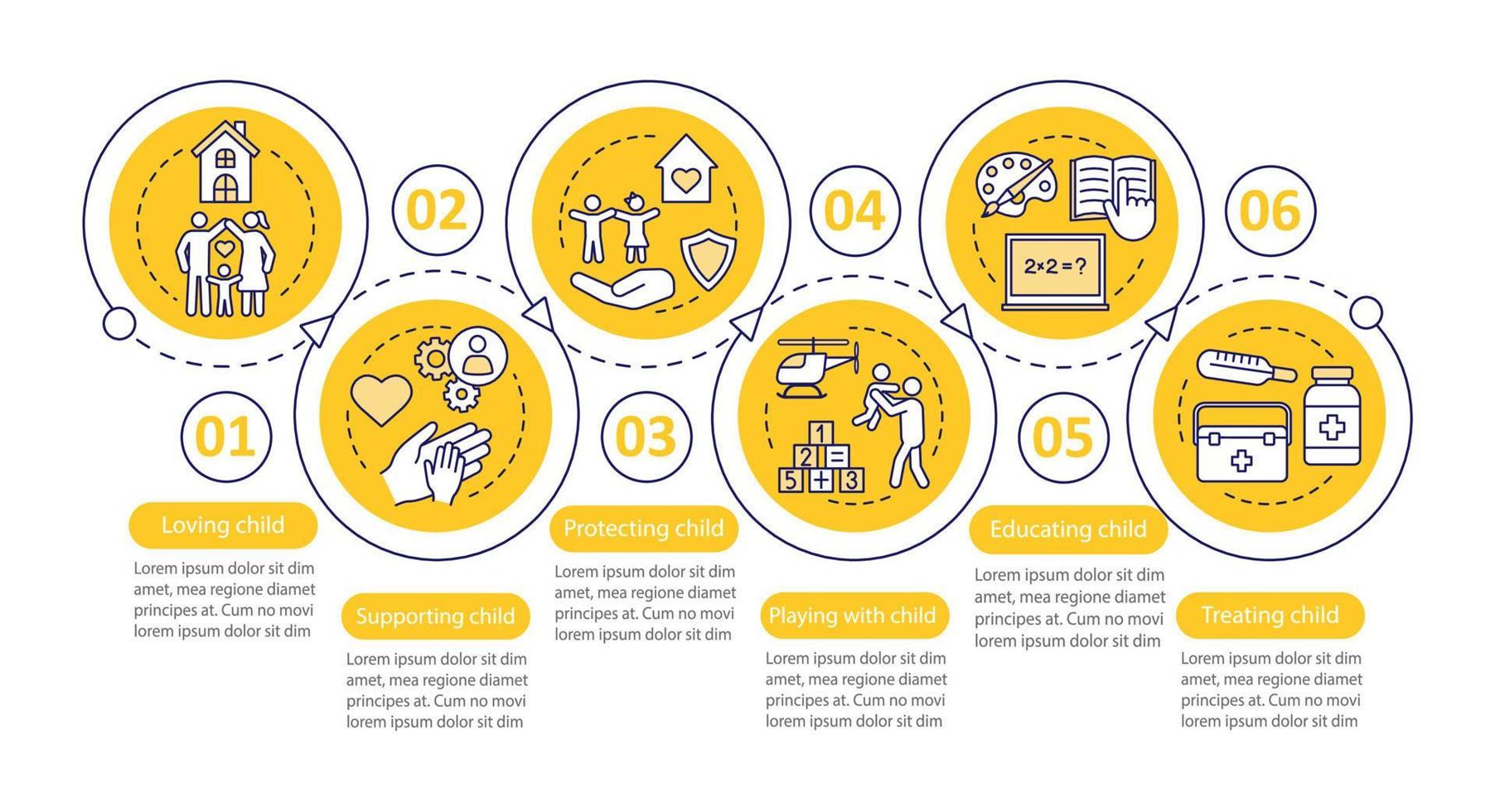 Child custody vector infographic template. Love, support, protect, educate. Business presentation design elements. Data visualization with steps and options. Process timeline chart. Workflow layout